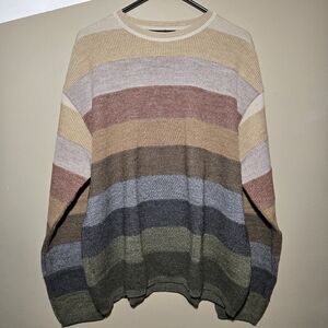 Men's Striped Crewneck Sweater in Beige, Brown & Olive